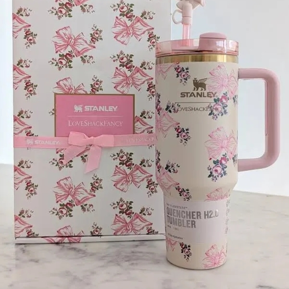 The Stanley X Love Shack Fancy Holiday Quencher 40 OZ-Rosa Beaux Pink